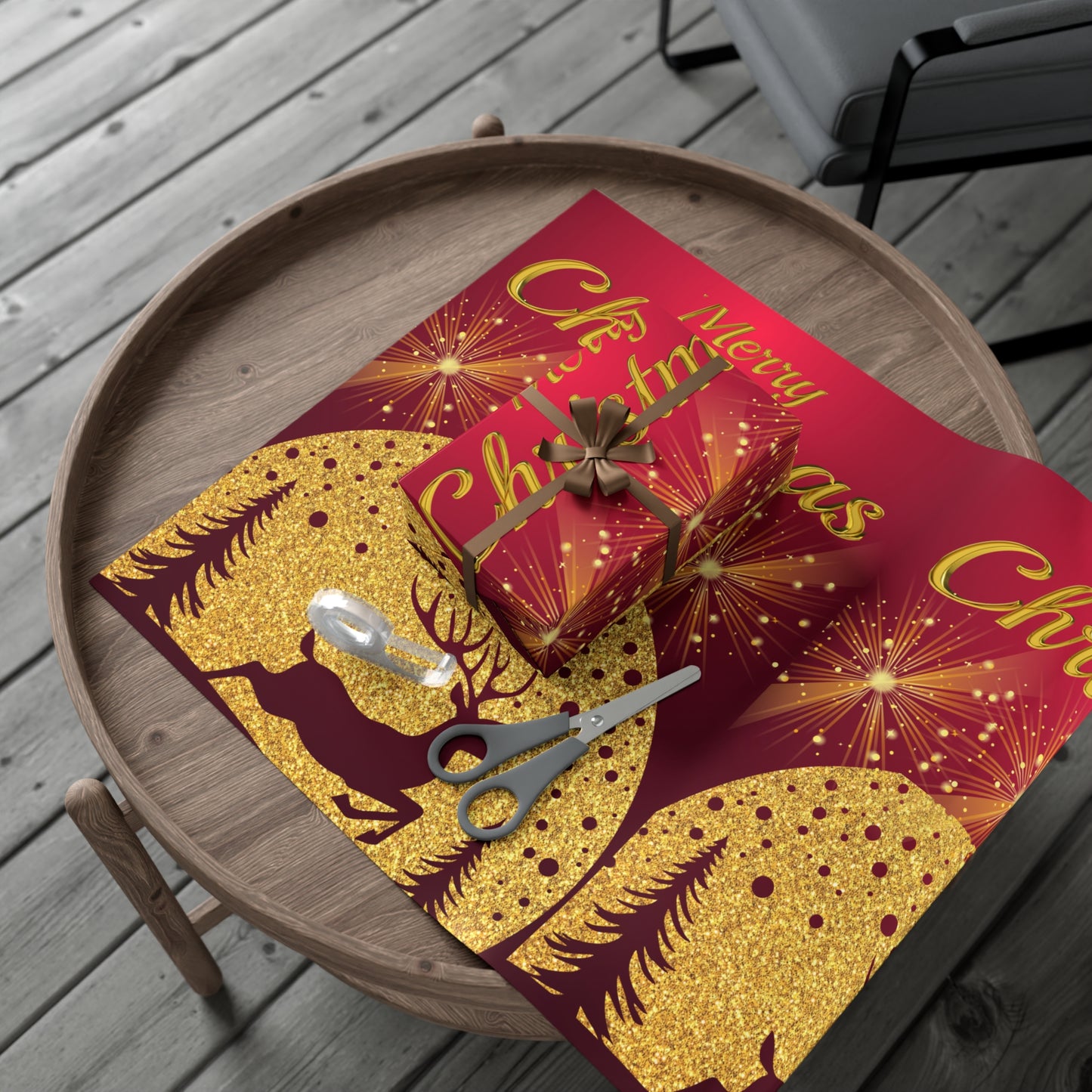 Maroon and Gold Running Deer Gift Wrap