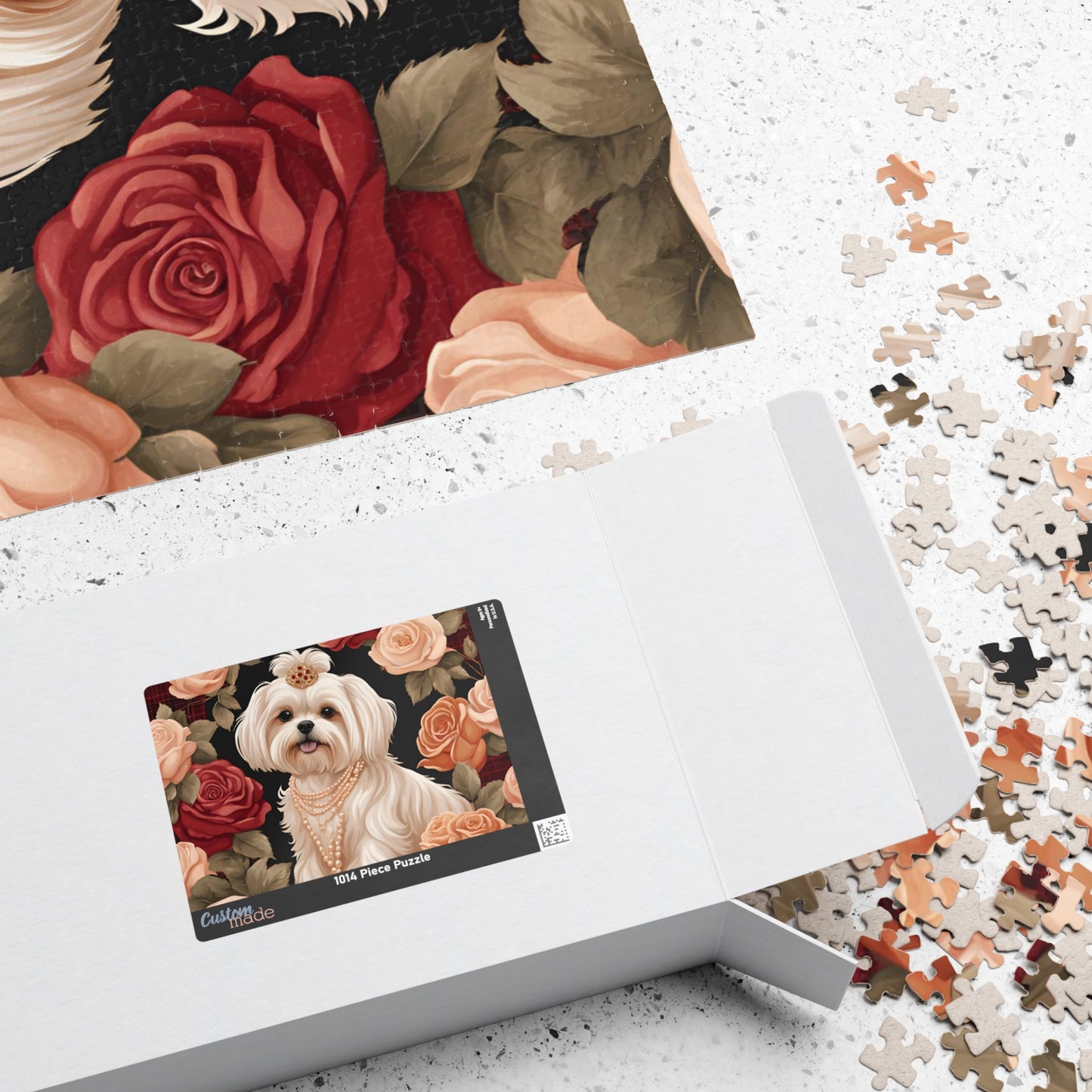 Luxury Puzzle - Shih Tzu Dog with Pearls and Roses. Exquisite, Cream-Colored Design, (Glossy-1,014 pcs)