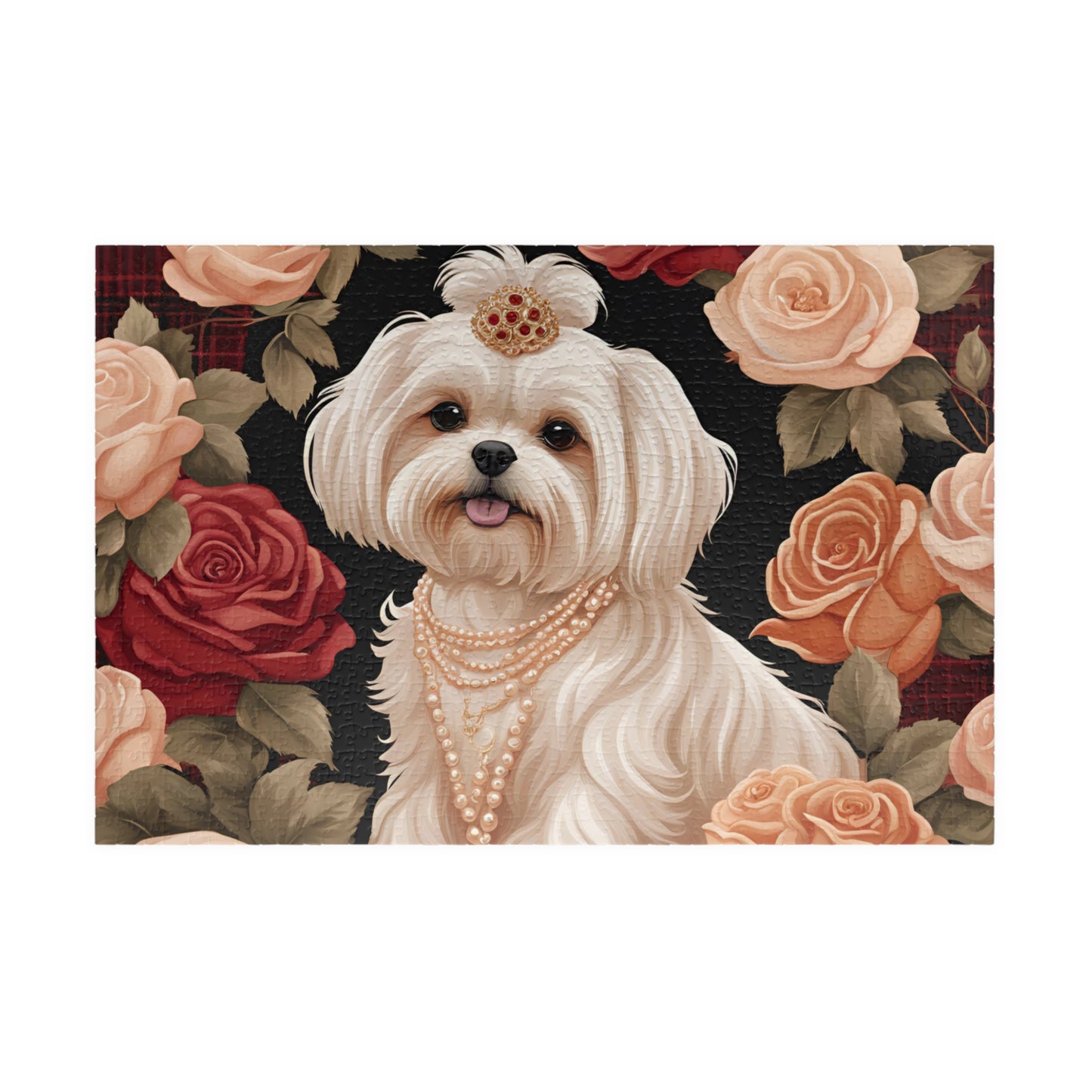 Luxury Puzzle - Shih Tzu Dog with Pearls and Roses. Exquisite, Cream-Colored Design, (Glossy-1,014 pcs)