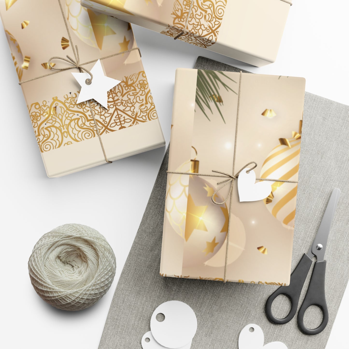 Gold and White Ornaments Gift Wrap Papers