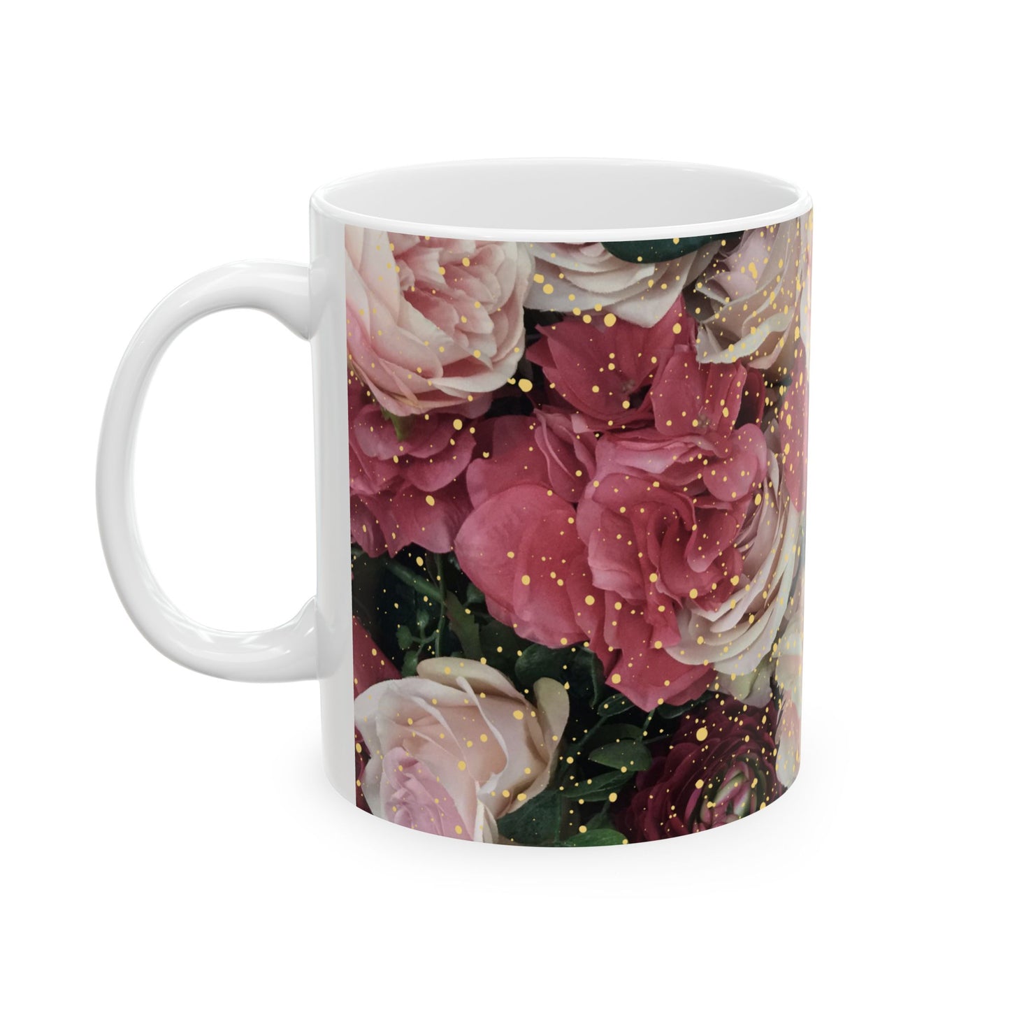 Floral Design with Gold Overlay, Ceramic Mug, (11oz, 15oz)