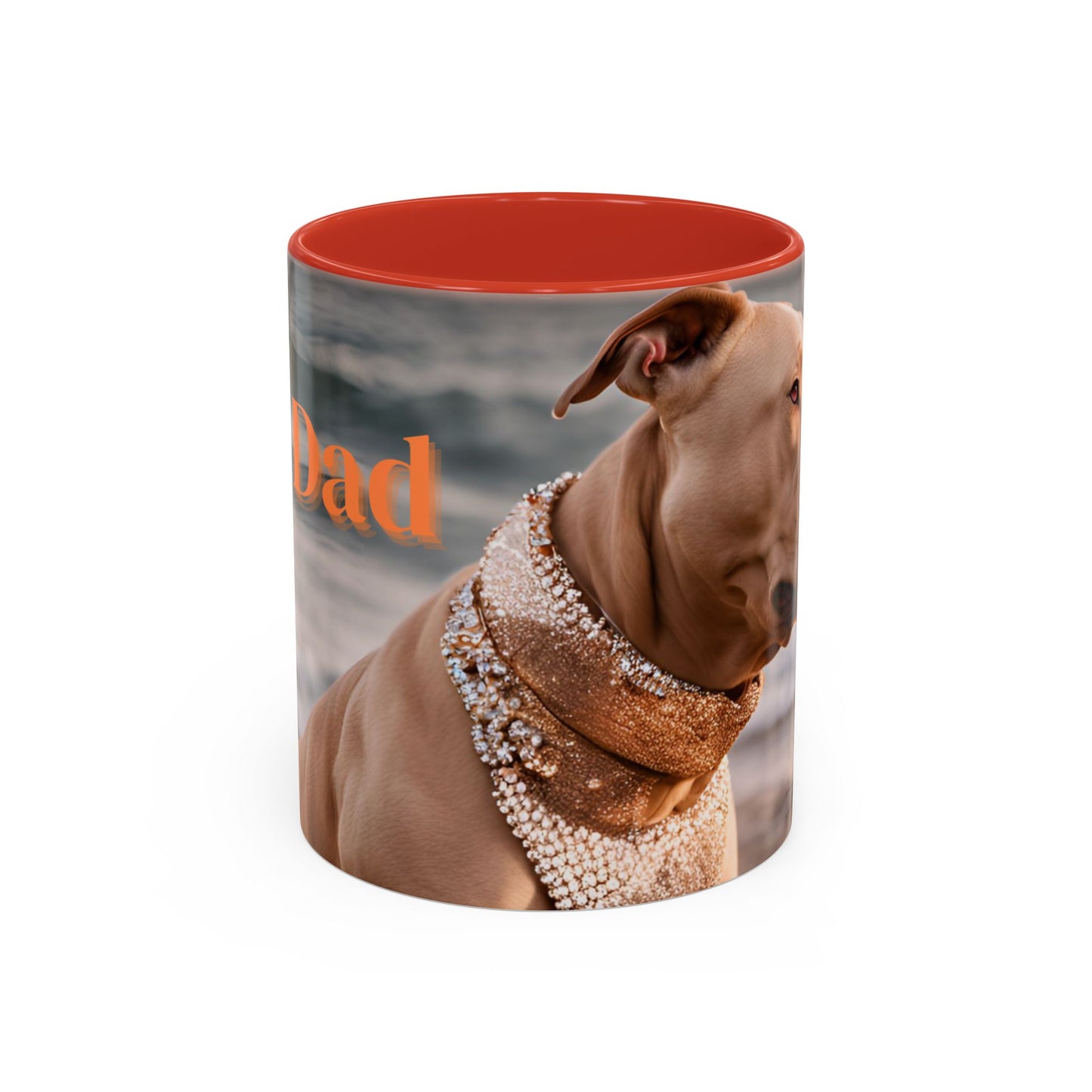 Coffee Mug - Brown Pitbull 'Dog Dad' Beach Design