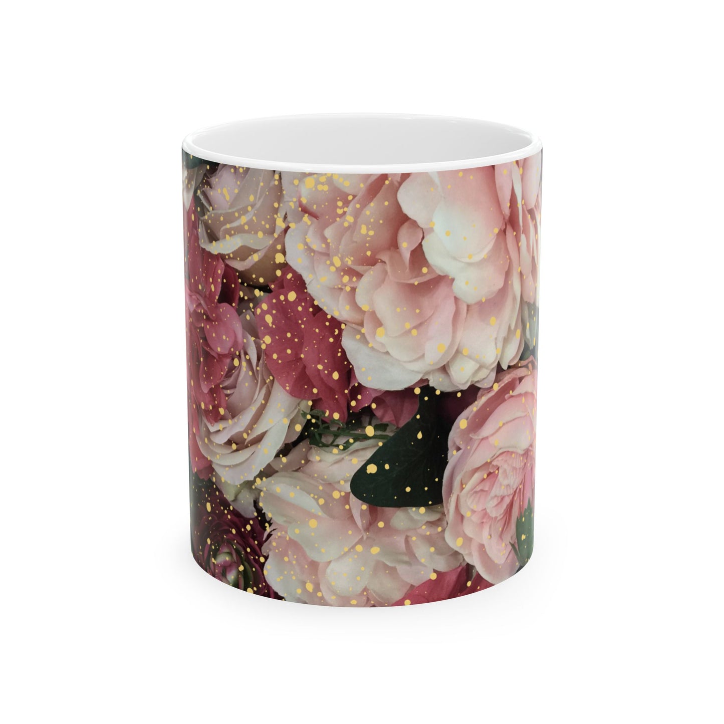 Floral Design with Gold Overlay, Ceramic Mug, (11oz, 15oz)