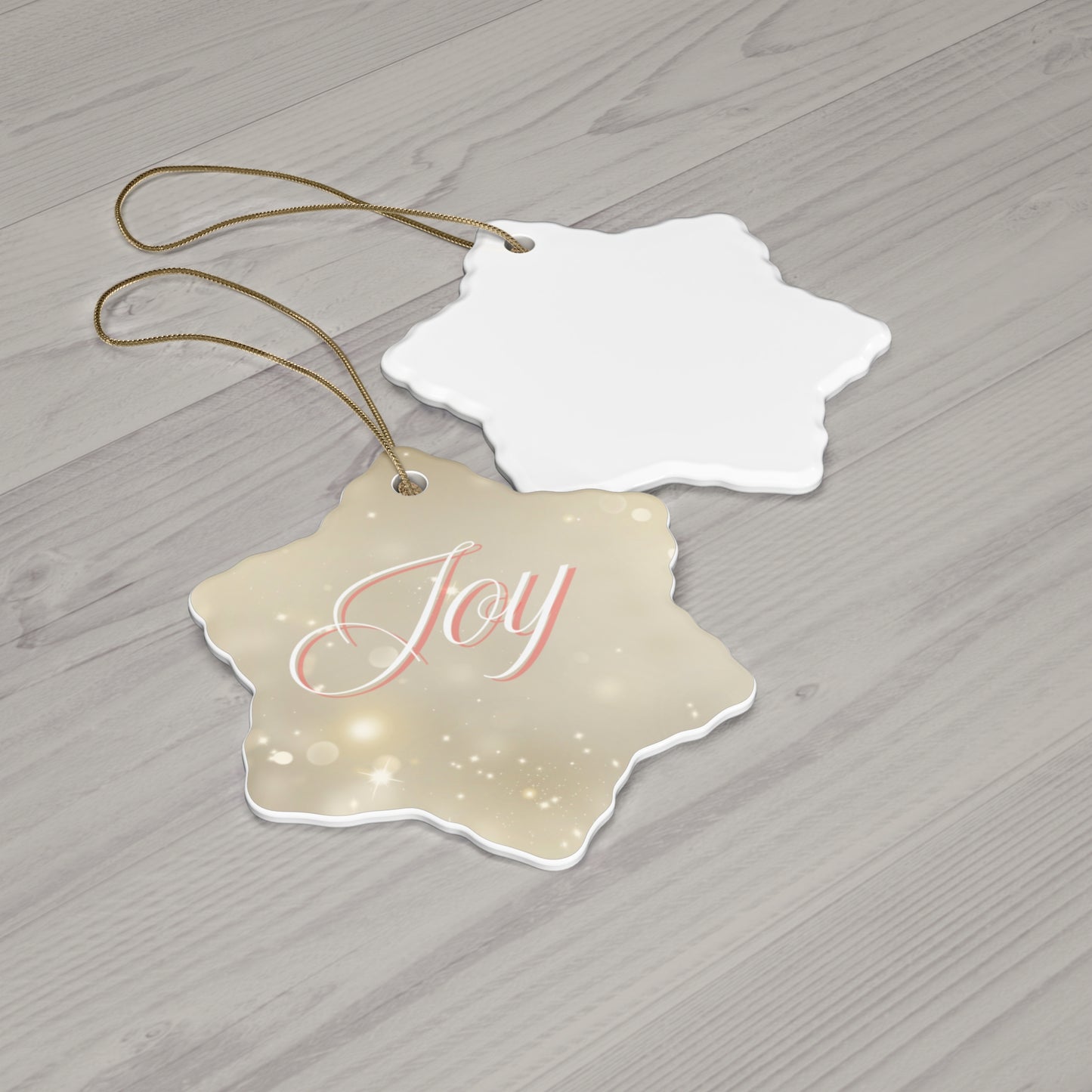 Christmas Ceramic Ornament - Joy with Marble and Gold Dust Background, 4 Shapes