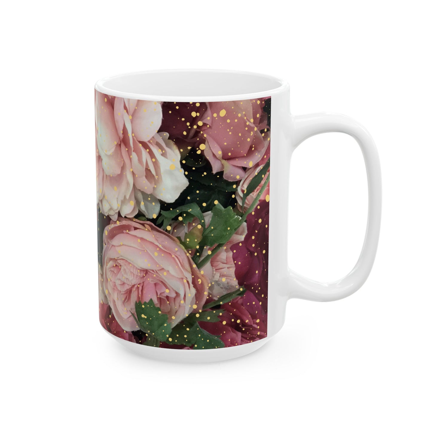 Floral Design with Gold Overlay, Ceramic Mug, (11oz, 15oz)