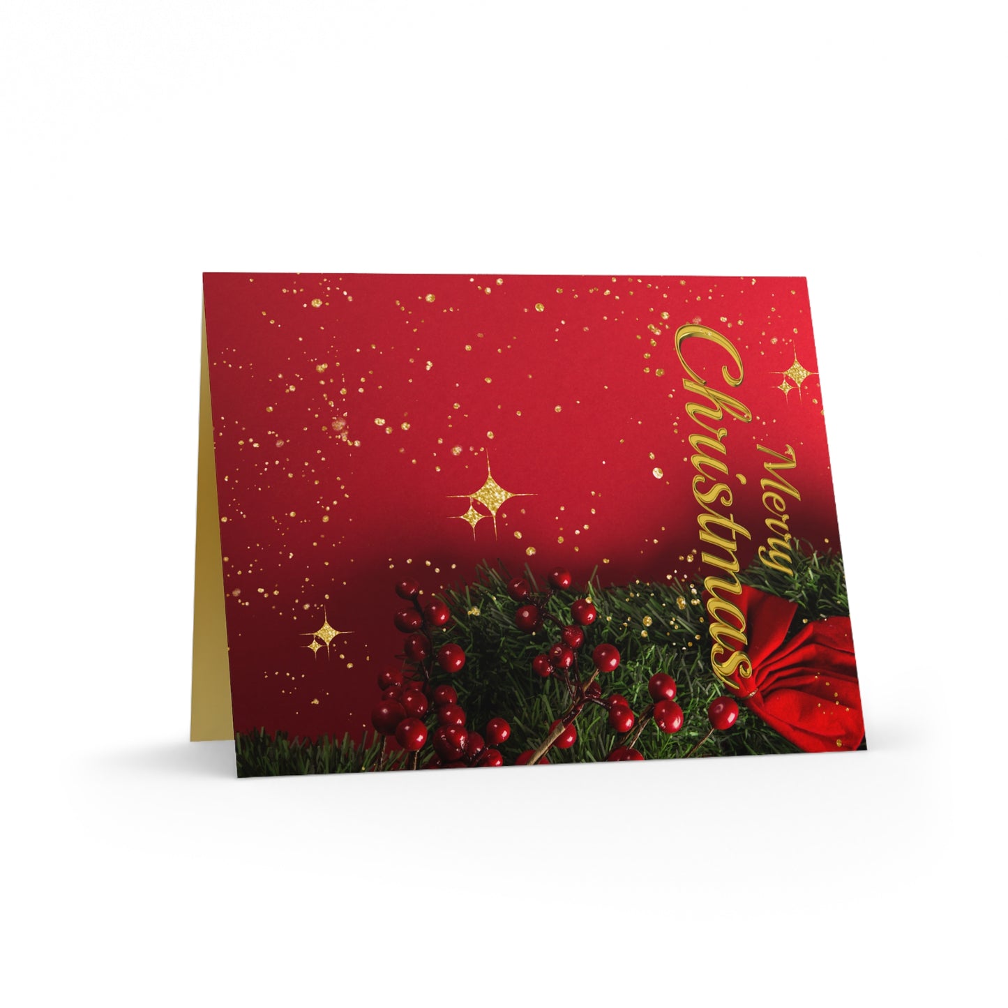 Elegant Maroon and Gold (with Wreath), Christmas Greeting cards