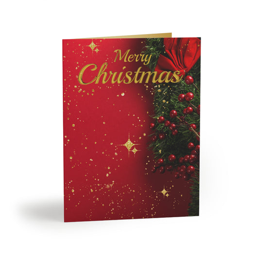 Elegant Maroon and Gold (with Wreath), Christmas Greeting cards