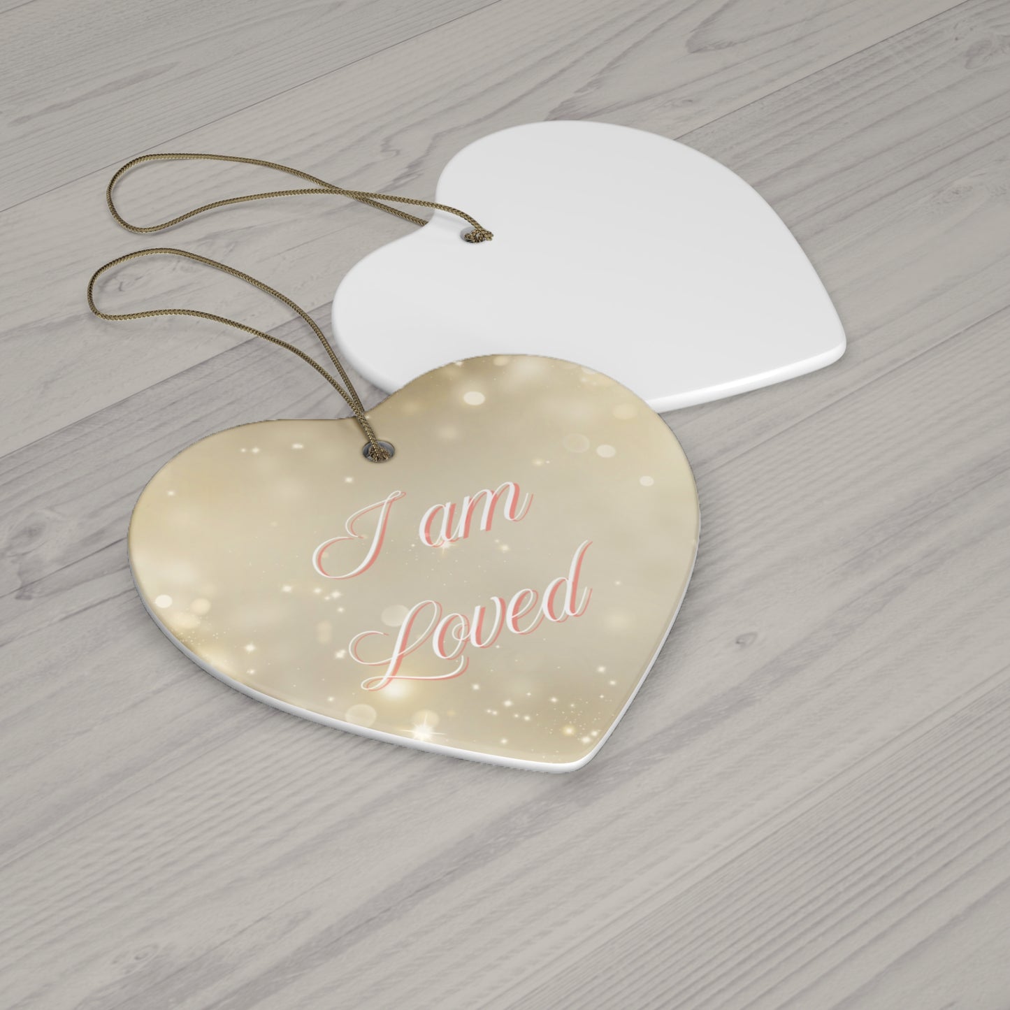 Christmas Ceramic Ornaments - 'I am loved' Design (Heart, Circle, Star, Snowflake)