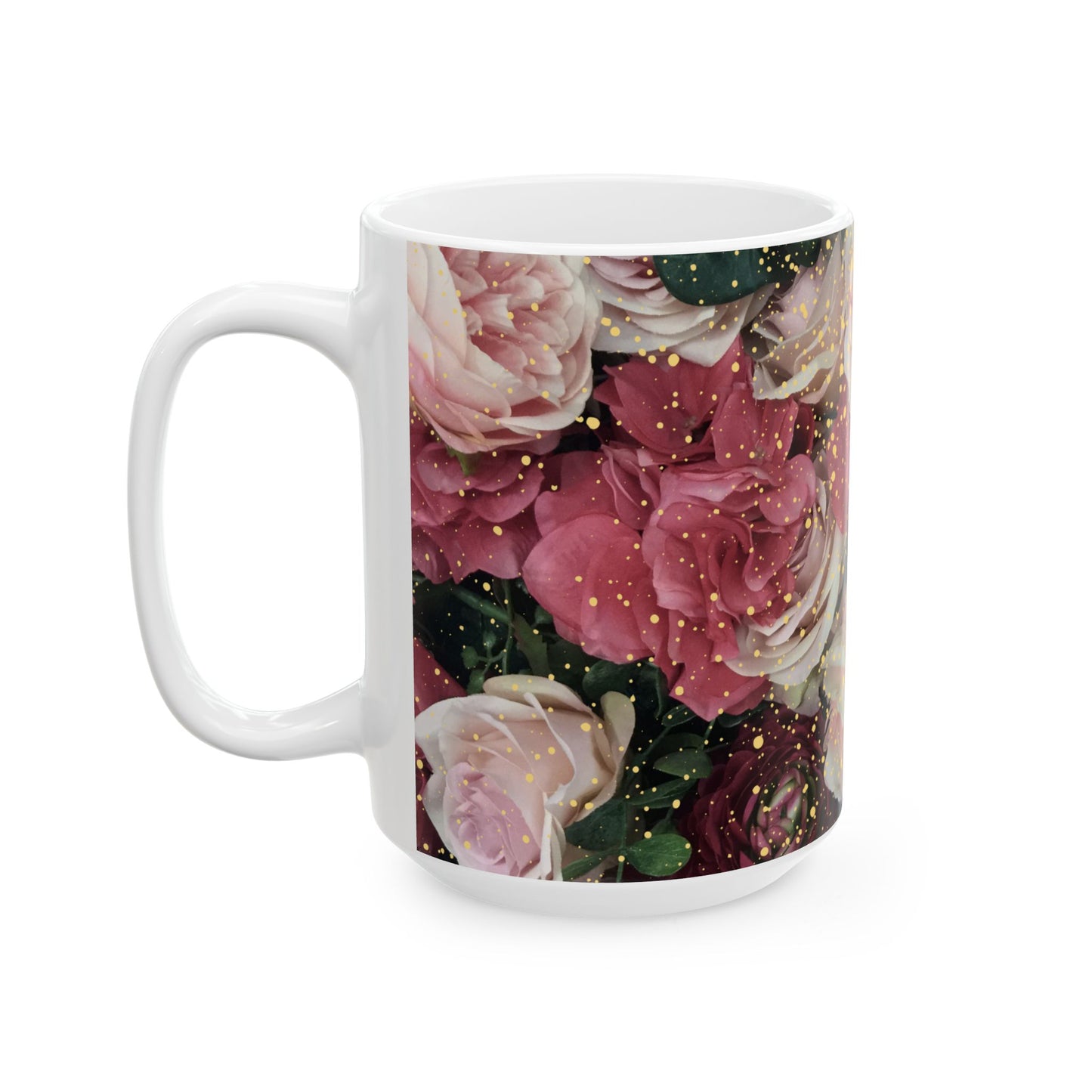 Floral Design with Gold Overlay, Ceramic Mug, (11oz, 15oz)