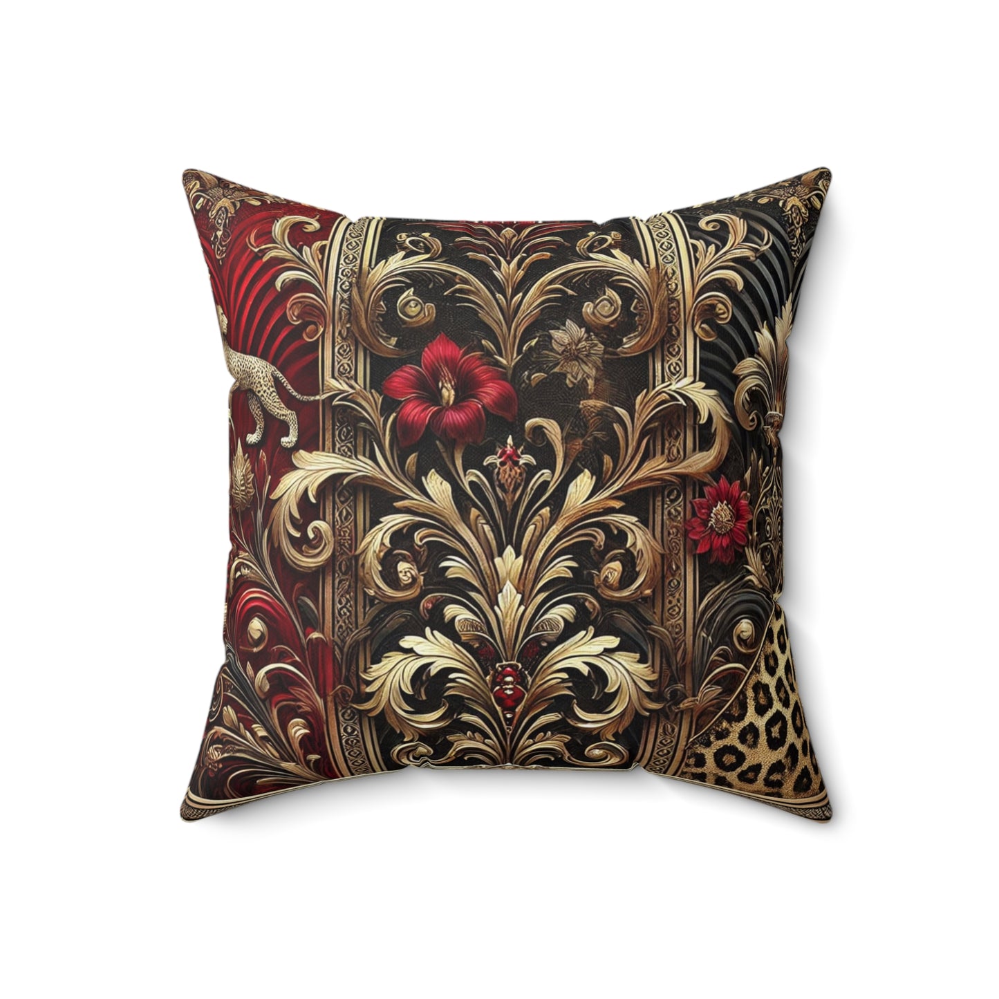 Leopard Print Crimson and Gold, Spun Polyester Square Pillow