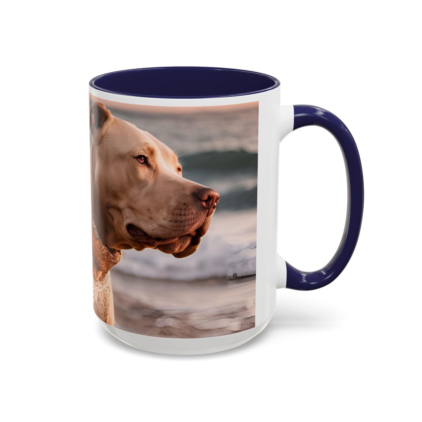 Coffee Mug - Brown Pitbull 'Dog Dad' Beach Design