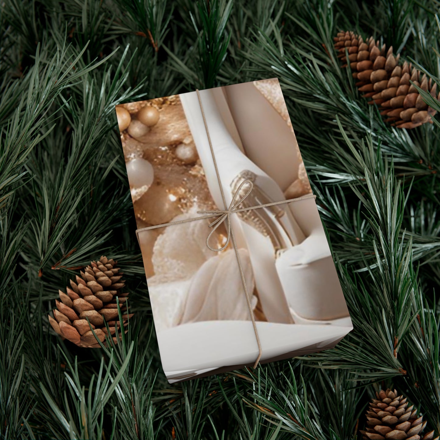 Gold and White Christmas Themed Decor Gift Wrap Papers