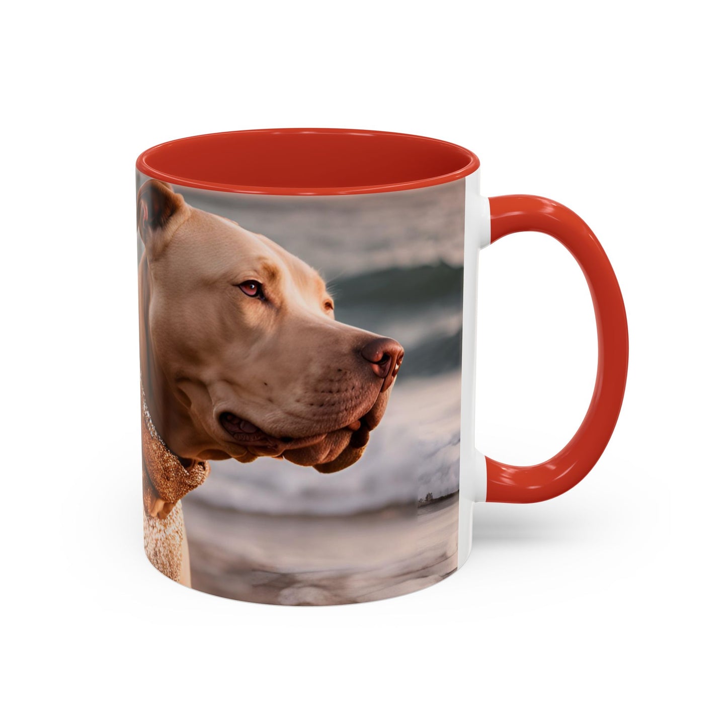 Coffee Mug - Brown Pitbull 'Dog Dad' Beach Design