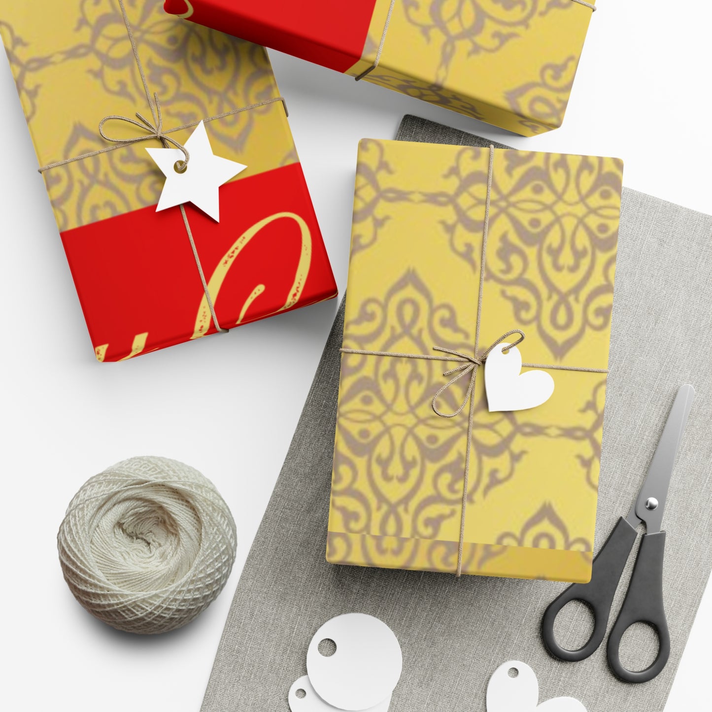 Gold Triangles and Maroon Christmas Gift Wrap