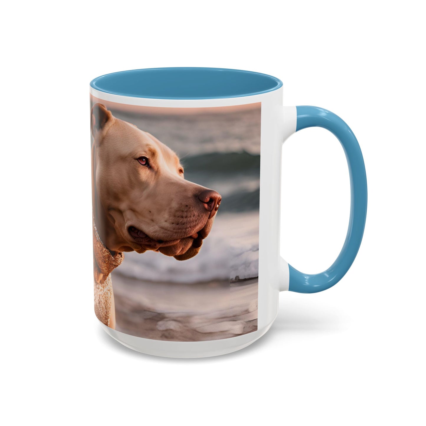 Coffee Mug - Brown Pitbull 'Dog Dad' Beach Design