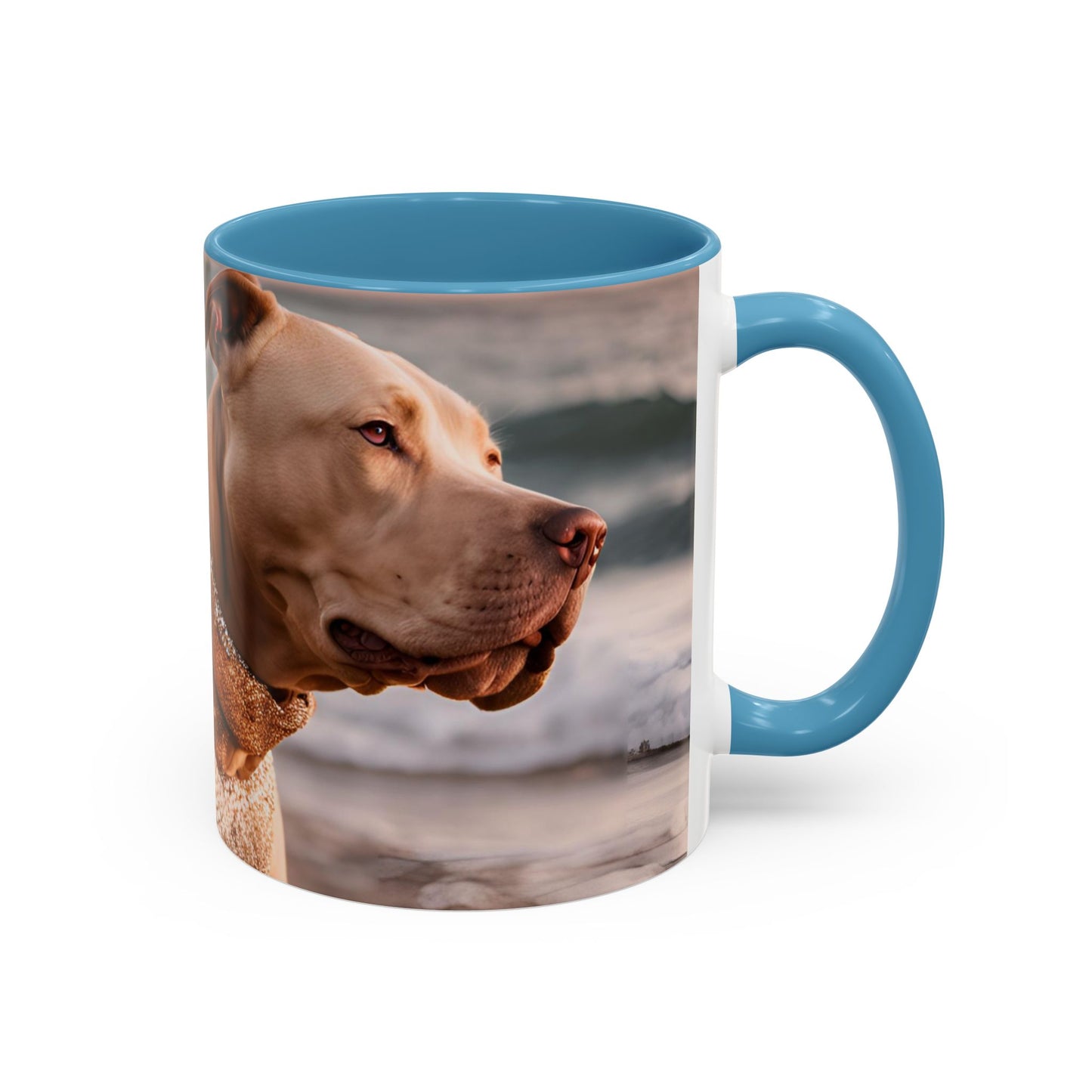 Coffee Mug - Brown Pitbull 'Dog Dad' Beach Design