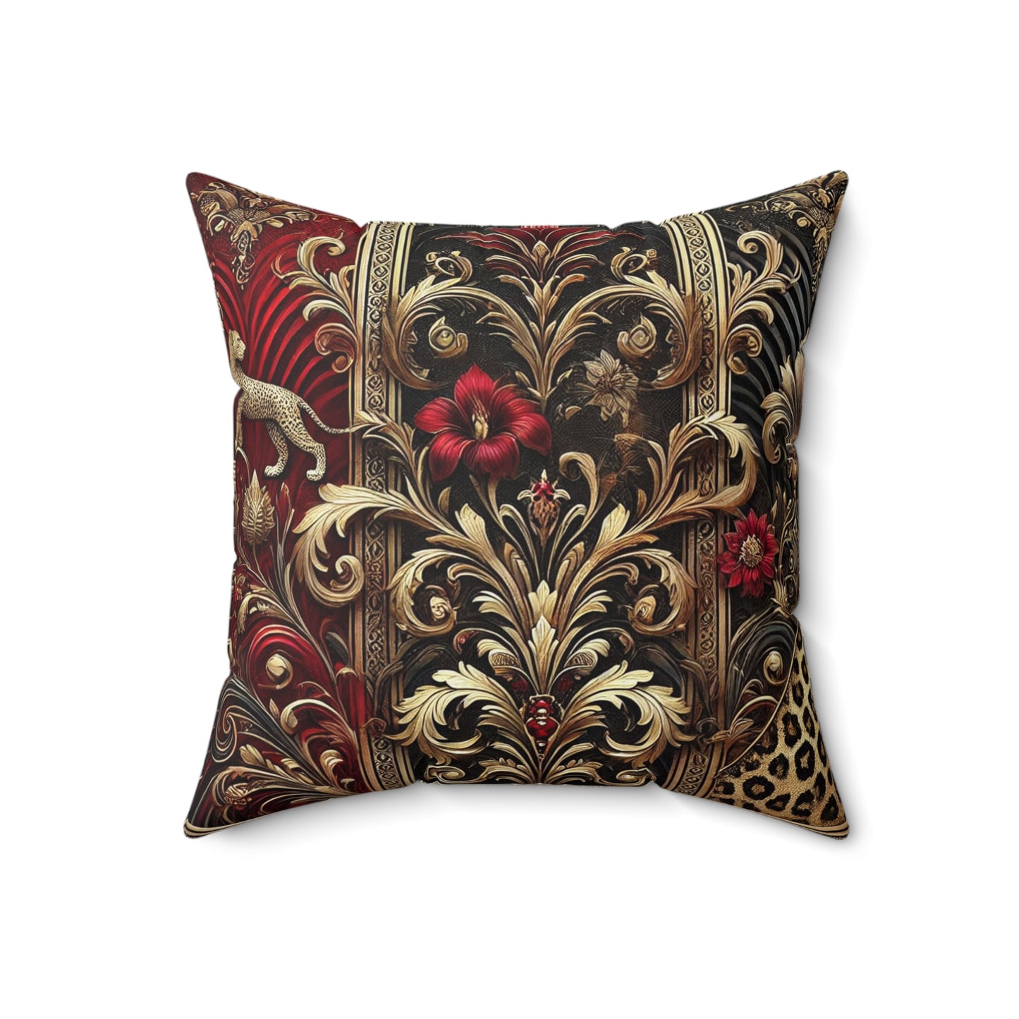 Leopard Print Crimson and Gold, Spun Polyester Square Pillow