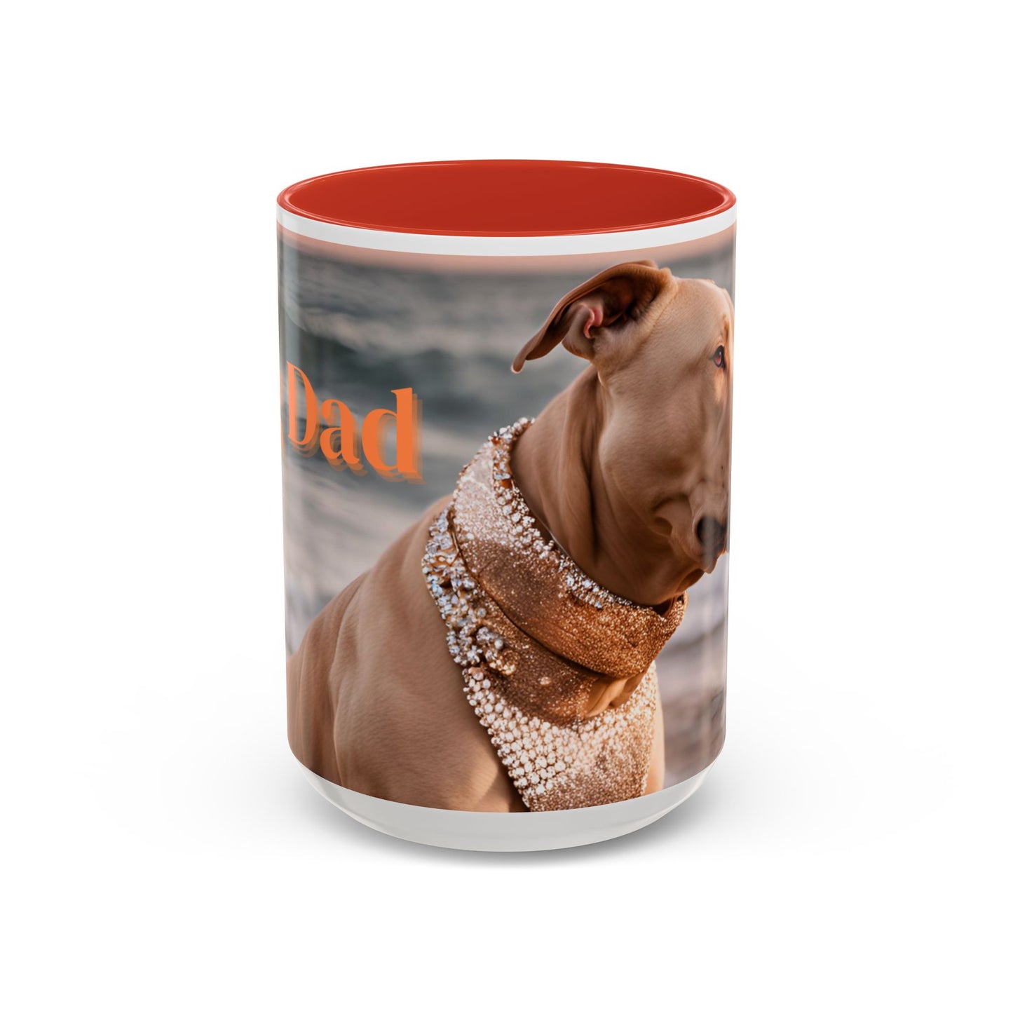 Coffee Mug - Brown Pitbull 'Dog Dad' Beach Design