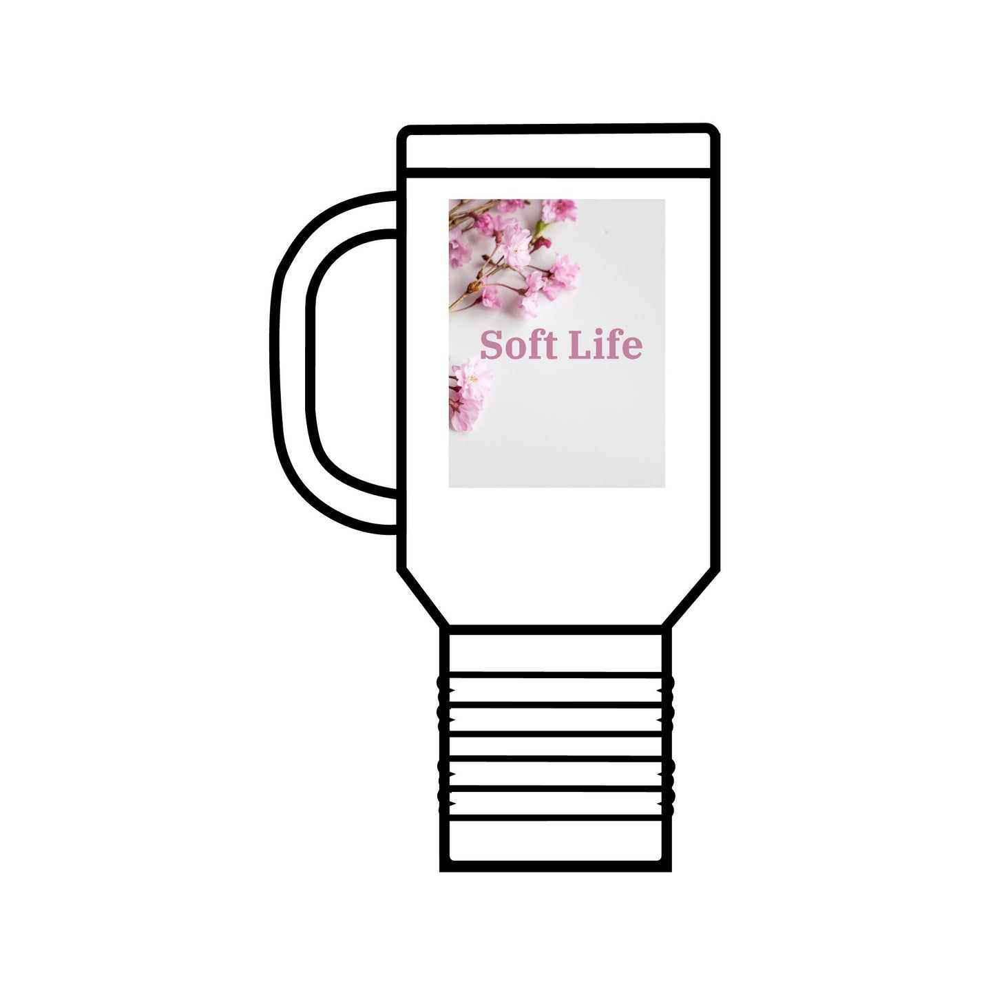 Floral "Soft Life", Insulated Travel Mug, 40oz