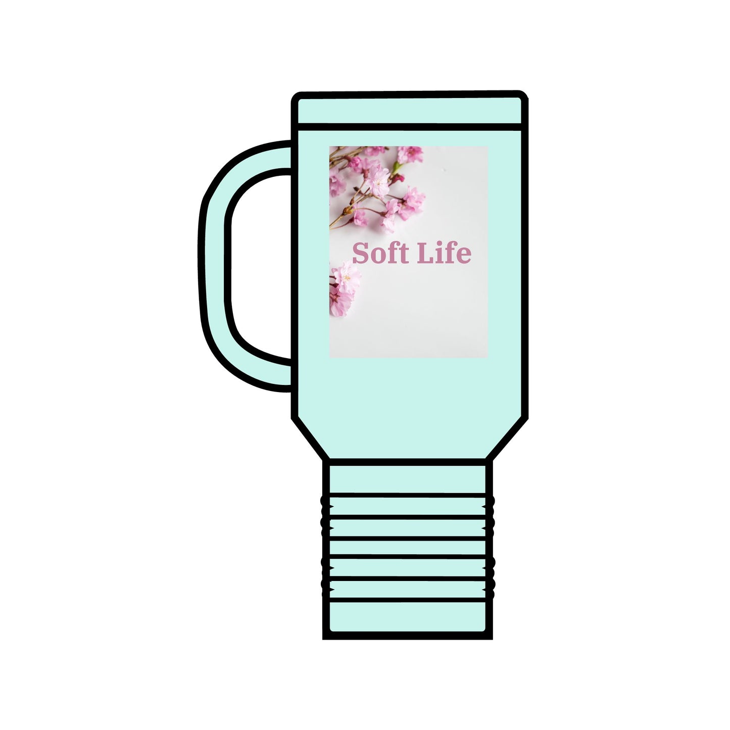 Floral "Soft Life", Insulated Travel Mug, 40oz