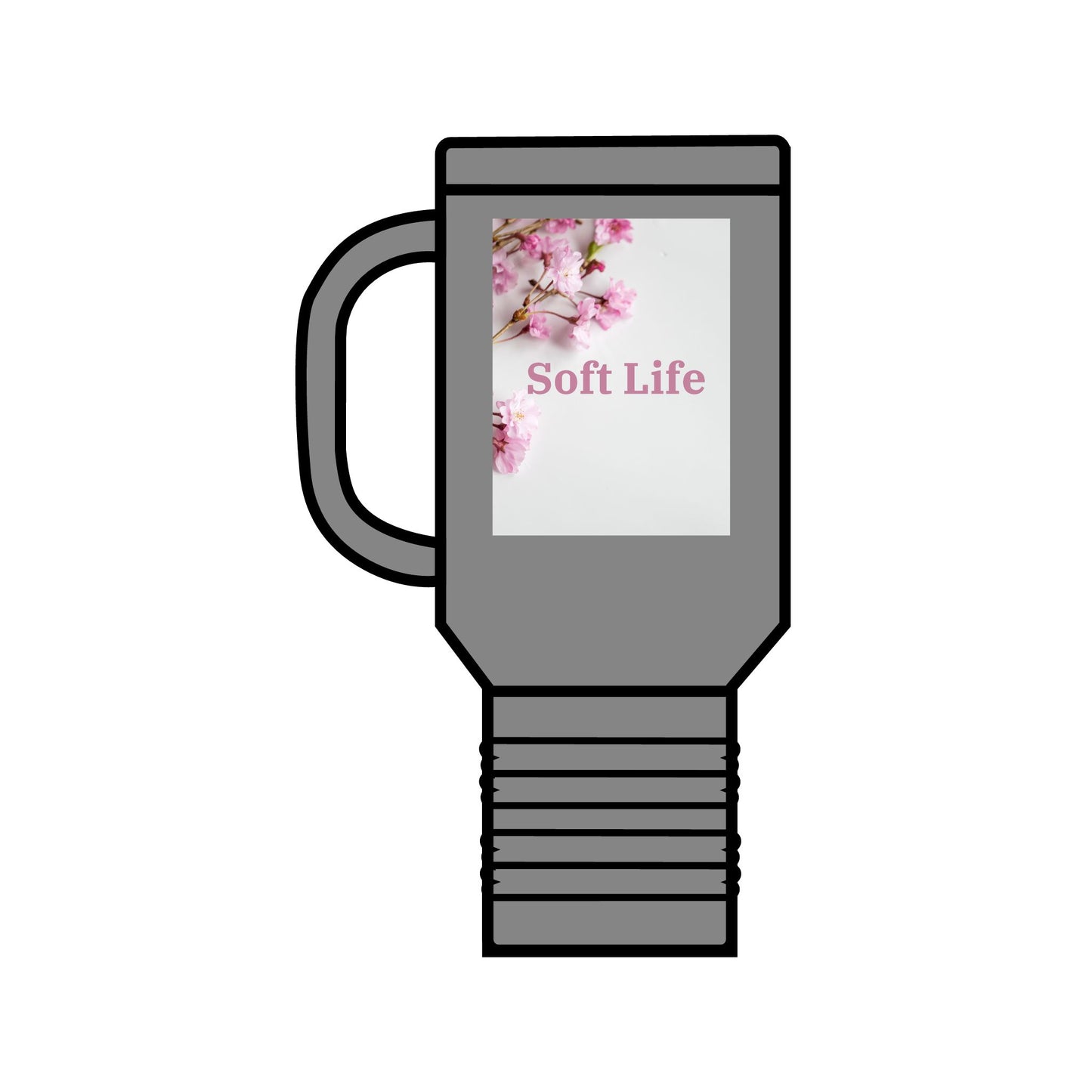 Floral "Soft Life", Insulated Travel Mug, 40oz