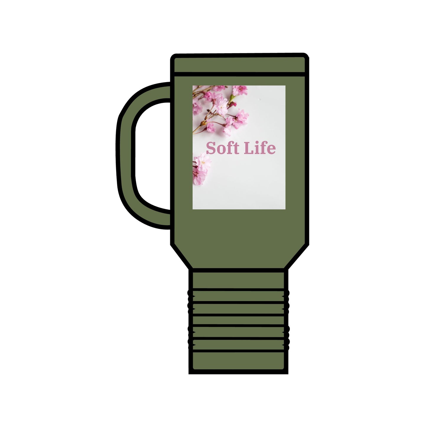 Floral "Soft Life", Insulated Travel Mug, 40oz