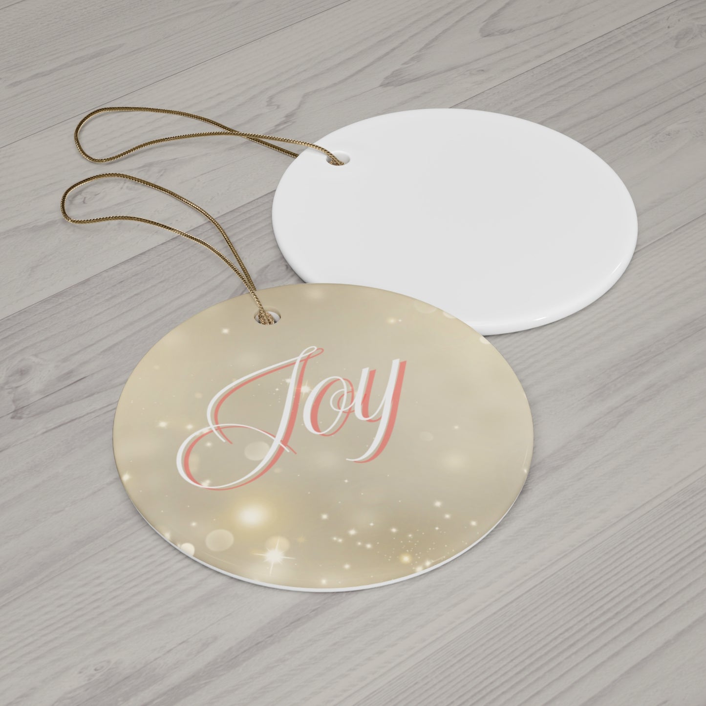 Christmas Ceramic Ornament - Joy with Marble and Gold Dust Background, 4 Shapes