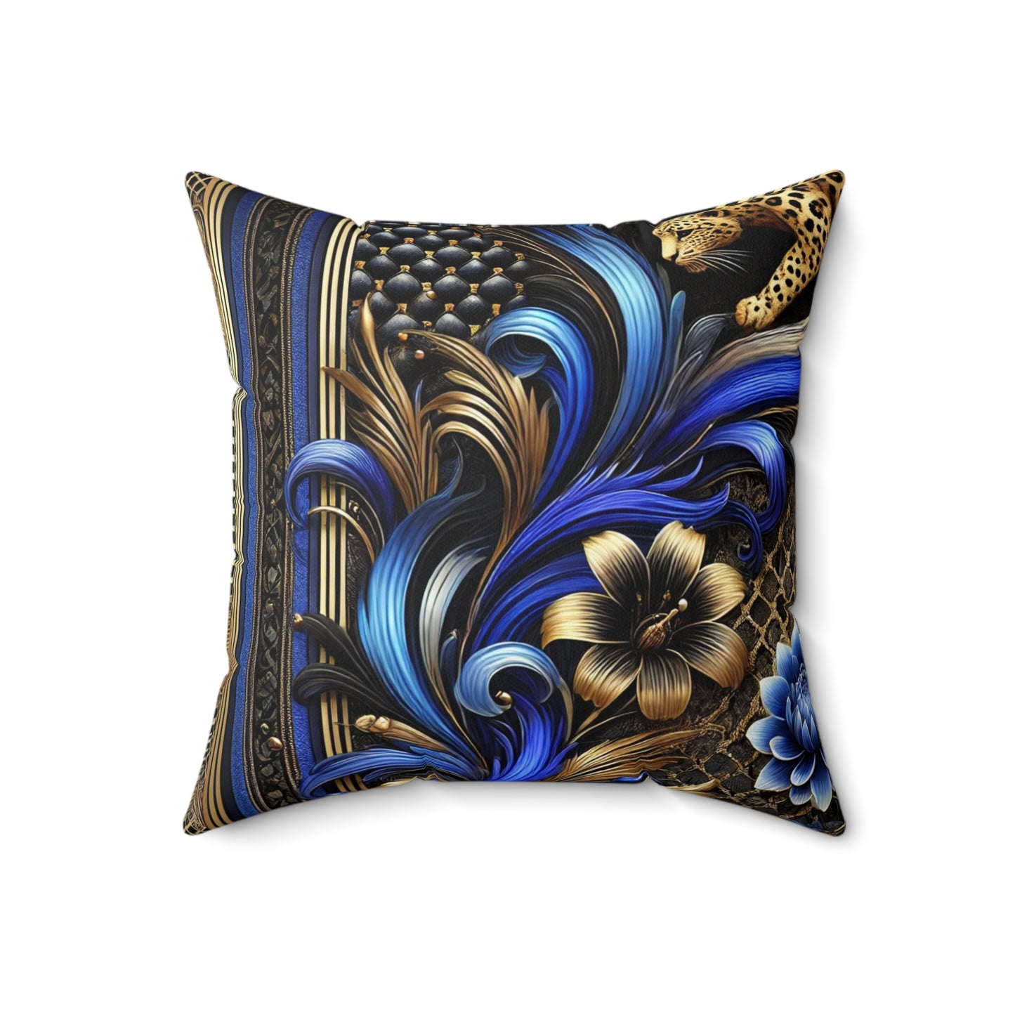 Leopard Print Cobalt Blue and Gold, Spun Polyester Square Pillow