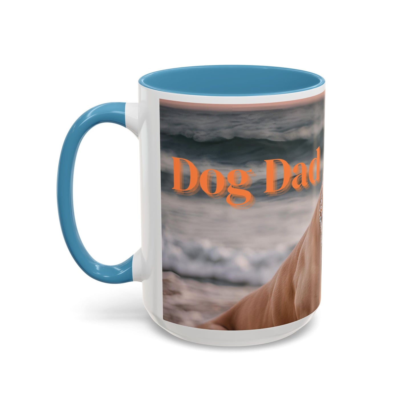 Coffee Mug - Brown Pitbull 'Dog Dad' Beach Design