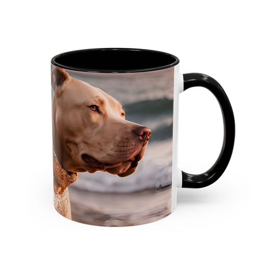 Coffee Mug - Brown Pitbull 'Dog Dad' Beach Design