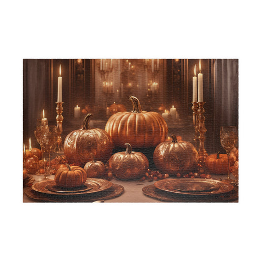 Puzzle - Festive Fall Golden Table Set with Pumpkins and Candles (Glossy Finish-1014 pcs)