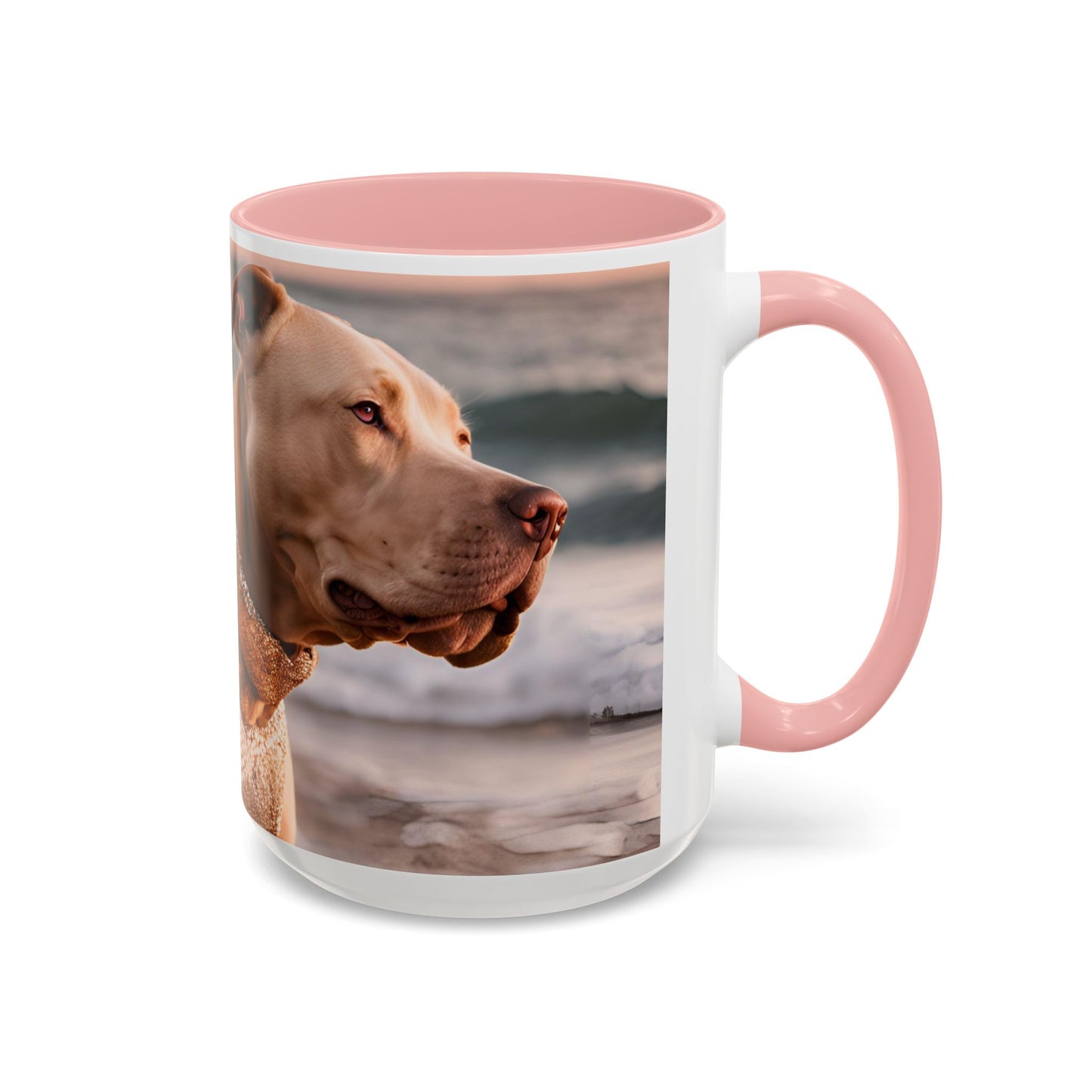 Coffee Mug - Brown Pitbull 'Dog Dad' Beach Design