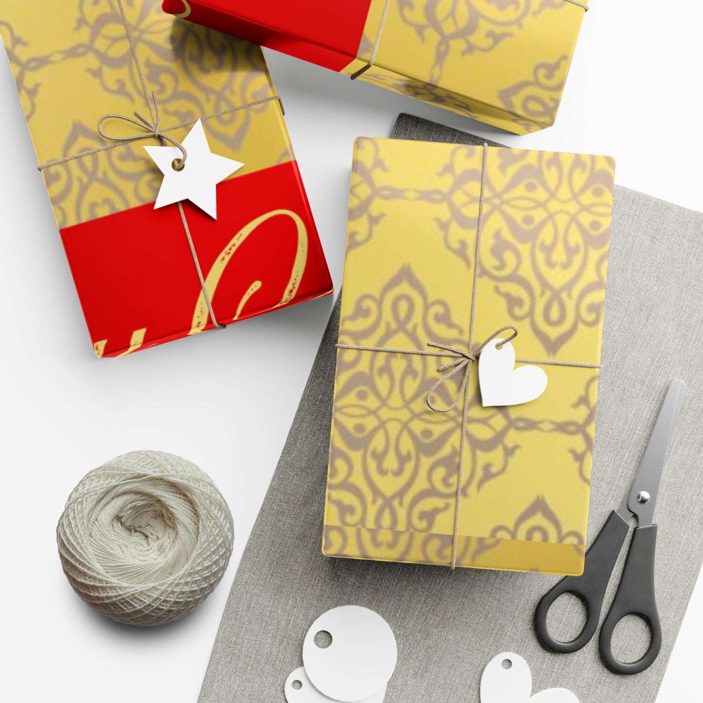 Gold Triangles and Maroon Christmas Gift Wrap