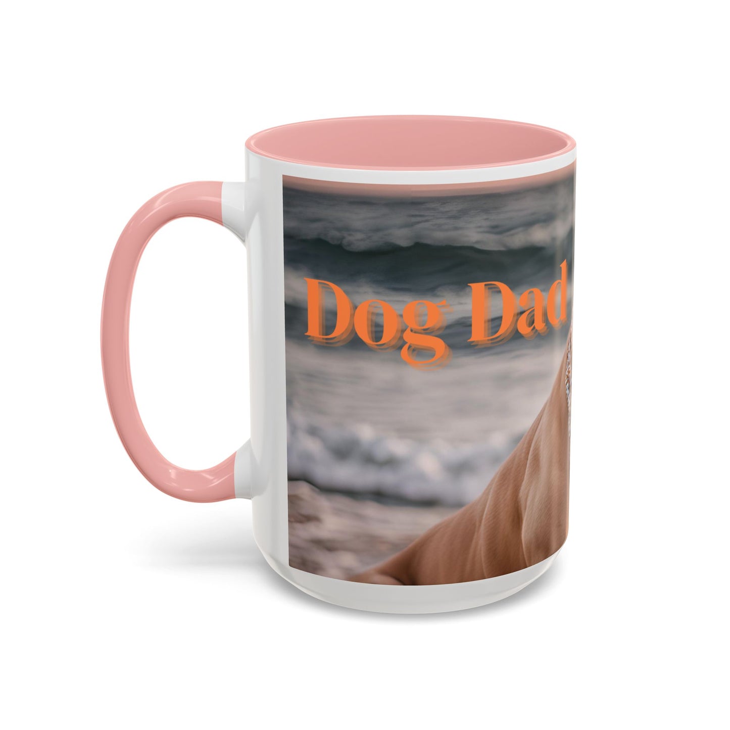 Coffee Mug - Brown Pitbull 'Dog Dad' Beach Design